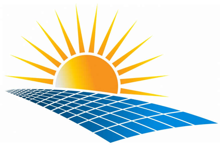 graphic of sun above solar panels